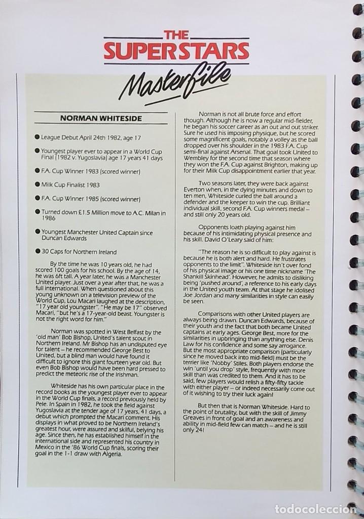 Coleccionismo deportivo: FICHA DE LAS SUPER ESTRELLAS DE MASTERFILE - EDICION INGLESA - NORMAN WHITESIDE IRLANDA - Foto 2