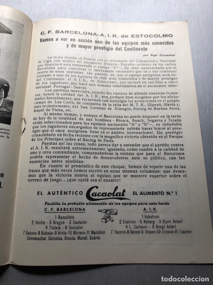 Coleccionismo deportivo: 1955 FC Barcelona AIK Suecia programa oficial - Foto 3