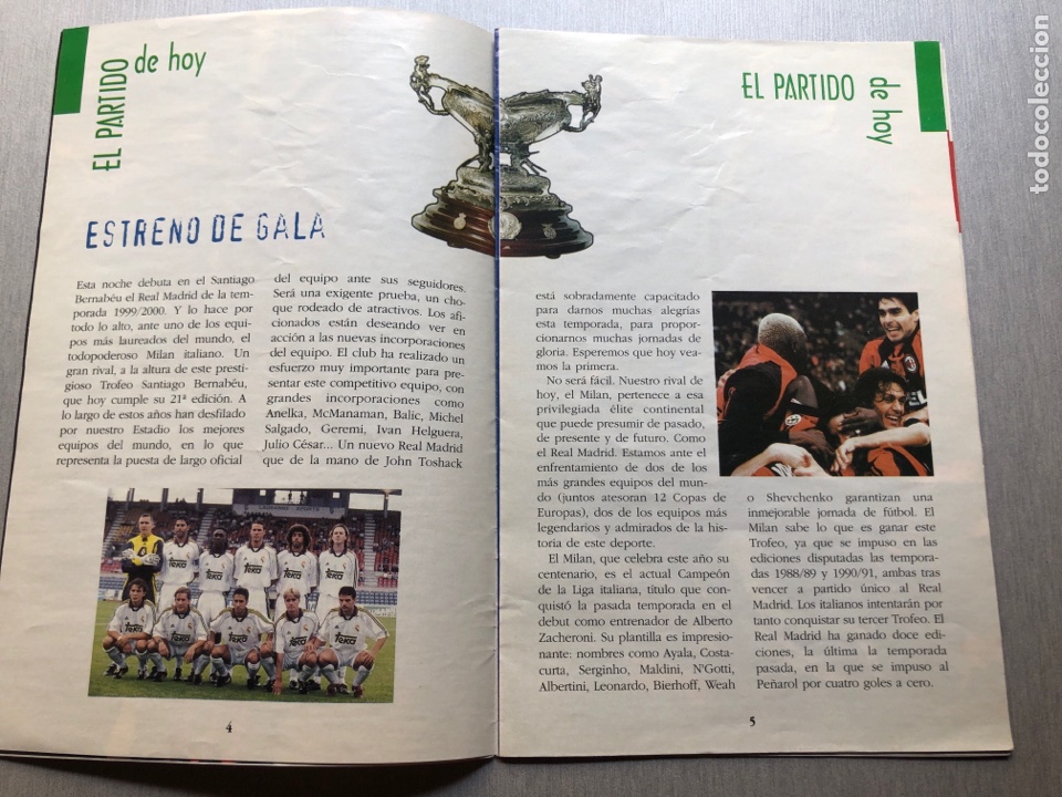 Coleccionismo deportivo: 1999 Real Madrid Mil&aacute;n programa XXI Trofeo Bernabeu - Foto 2