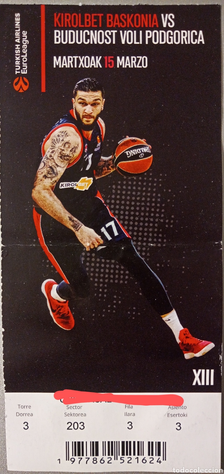 Coleccionismo deportivo: ENTRADA BASKONIA VS BUDUCNOST VOLI PODGORICA - Foto 1