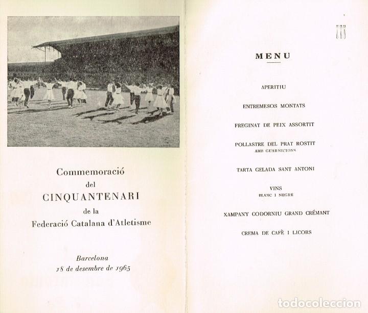 Coleccionismo deportivo: 1965 Commemoraci&oacute; del Cinquantenari de la Federaci&oacute; Catalana d&acute;Atletisme HOSTAL SAN ANTONIO Men&uacute; - Foto 2