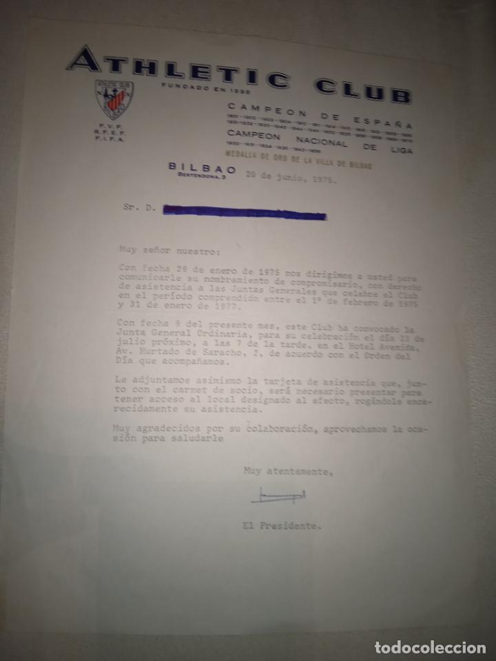 Coleccionismo deportivo: Athl&eacute;tic Club de Bilbao 1975. Carta de la Junta - Foto 1