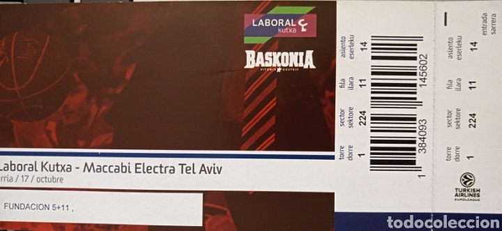 Coleccionismo deportivo: ENTRADA BASKONIA VS MACCABI TEL AVIV - Foto 1