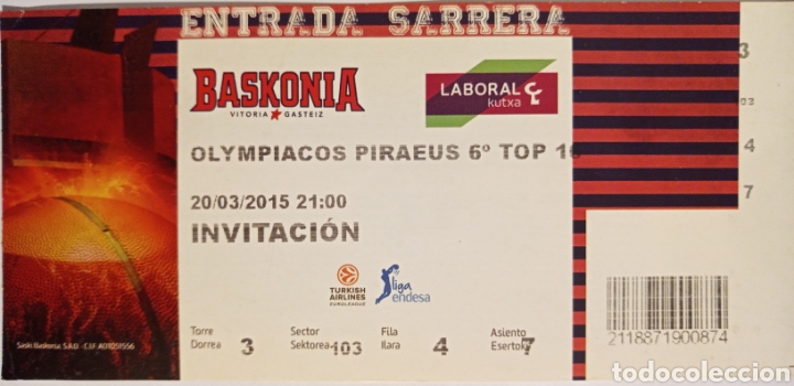 Coleccionismo deportivo: ENTRADA BASKONIA VS OLIMPIACOS - Foto 1