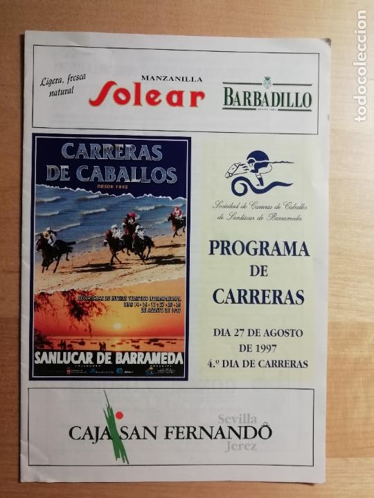 Coleccionismo deportivo: Carreras de caballos de Sanl&uacute;car de Barrameda Programa 4&ordm; d&iacute;a 27 agosto 1997 - Foto 1