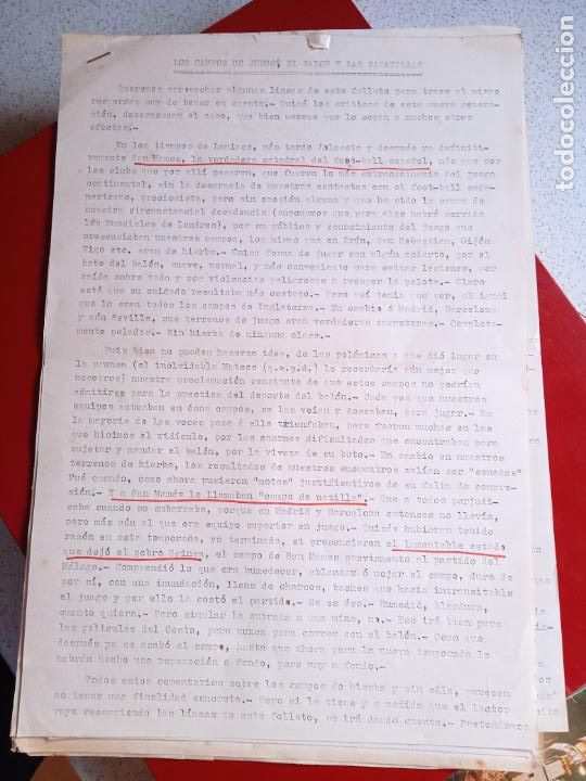 Coleccionismo deportivo: Athl&eacute;tic de Bilbao. Art&iacute;culo mecanografiado. Varias p&aacute;ginas - Foto 1