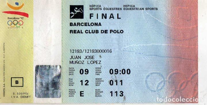 Coleccionismo deportivo: ENTRADA FINAL HIPICA BARCELONA 92 - Foto 1