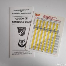 Coleccionismo deportivo: TABLA DE INMERSIONES FEDAS (FEDERACION ESPAÑOLA ACTIVIDADES SUBACUATICAS) + CODIGO CONDUCTA. BUCEO. Lote 324216148