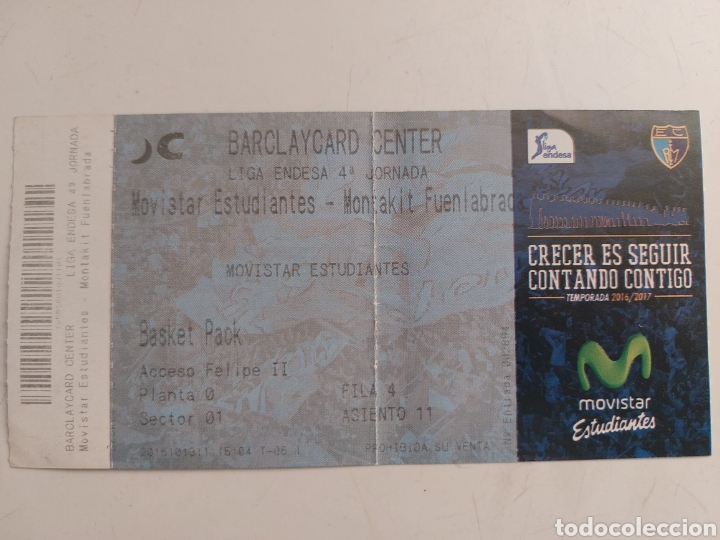 Coleccionismo deportivo: ENTRADA TICKET ESTUDIANTES FUENLABRADA 2016 2017 JORNADA 4 - Foto 1
