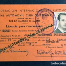 Coleccionismo deportivo: CARNET / LICENCIA PARA CONCURSANTE ( RALLYE ) FEDERACION INTERNACIONAL AUTOMOVILISMO / ZARAGOZA 1961. Lote 344841733