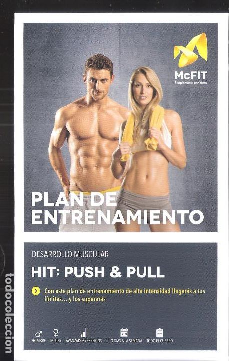 Coleccionismo deportivo: *HIT: PUSH & PULL: Desarrolo muscular*. Plan de Entrenamiento McFIT. D&iacute;ptico.17x11 cm. - Foto 1