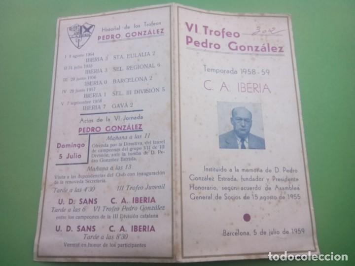 Coleccionismo deportivo: PROGRAMA C.A. IBERIA TEMPORADA 1958-59 VI TROFEO PEDRO GONZALEZ , - Foto 1