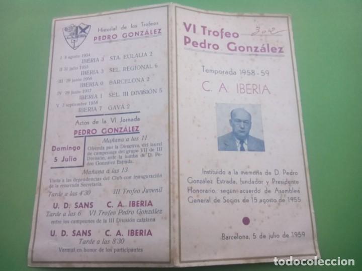 Coleccionismo deportivo: PROGRAMA C.A. IBERIA TEMPORADA 1958-59 VI TROFEO PEDRO GONZALEZ , - Foto 2
