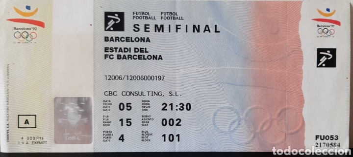Coleccionismo deportivo: Entrada. Barcelona 92. Semifinal f&uacute;tbol - Foto 1