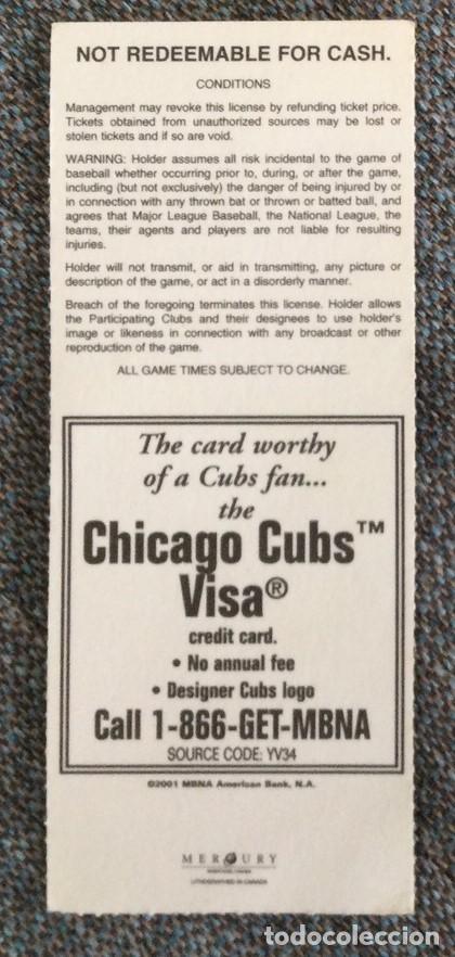 Coleccionismo deportivo: Entrada Chicago Cubs (Baseball USA. 09/08/2001) - Foto 2