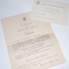 Coleccionismo deportivo: INVITACION Y SALUDA, CORONEL LADISLAO DE BERZEVICZY,CENA HOMENAJE CLUB TENIS BARCINO.1957. VER FOTOS. Lote 356368160
