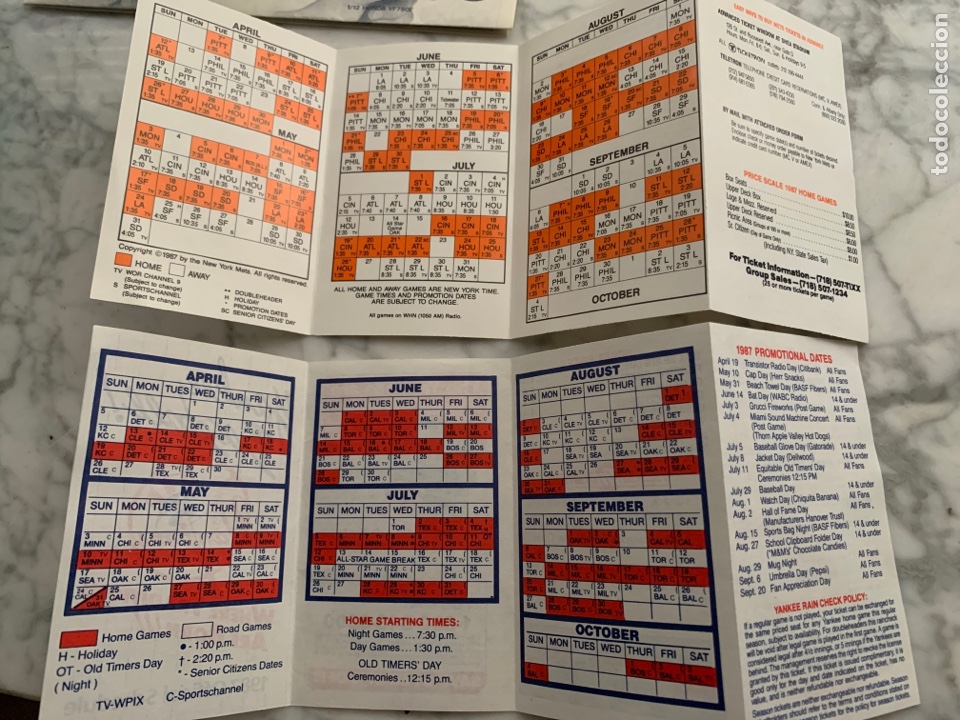 Coleccionismo deportivo: Horarios baseball Yankees 1987, mets 1987 - Foto 2