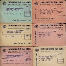 Colecionismo desportivo: E-50-4 CENTRO GIMNASTICO BARCELONES. CONJUNTO DE 8 RECIBOS DE SOCIO DE LOS AÑOS 1962-63. Lote 362287905