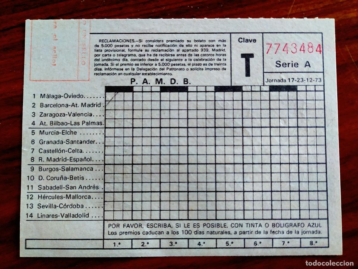 Coleccionismo deportivo: QUINIELA - JORNADA 17 - 23 DE DICIEMBRE DE 1973 - Foto 1