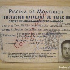 Coleccionismo deportivo: BARCELONA-PISCINA DE MONTJUICH-FEDERACION CATALANA NATACION-CARNET AÑO 1943-VER FOTOS-(98.119). Lote 370551751