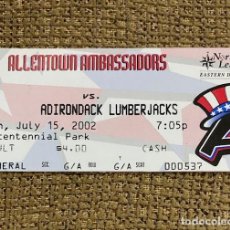 Coleccionismo deportivo: ENTRADA PARTIDO BASEBALL USA ALLENTOWN AMBASSADORS VS. ADIRONDACK LUMBERJACKS 2002