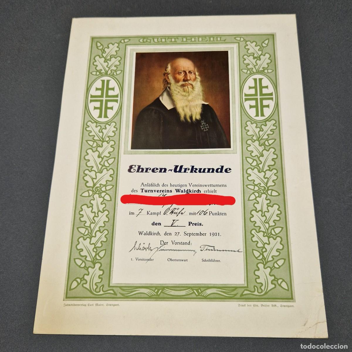 Coleccionismo deportivo: DOCUMENTO DE CONCURSO DE GIMNASIA. ALEMANIA 1931 - Foto 1