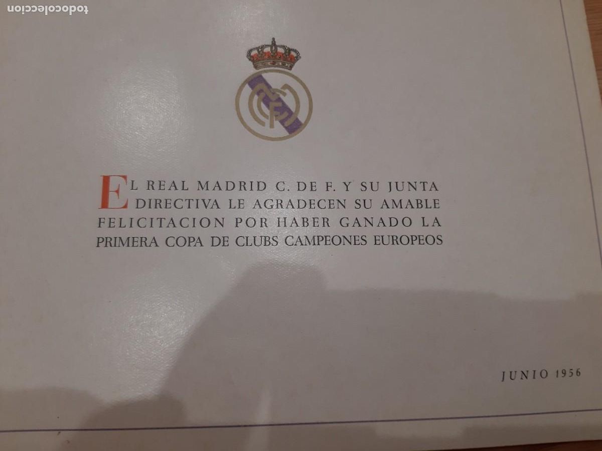 Coleccionismo deportivo: REAL MADRID. COPA DE EUROPA DE 1956. AGRADECIMIENTO - Foto 7