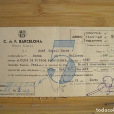 Coleccionismo deportivo: FC BARCELONA-AÑO 1956-PAGO DE CUOTA DE CINCO TEMPORADAS DEL ABONO DEL FUTBOL-VER FOTOS-(K-9136). Lote 395186794