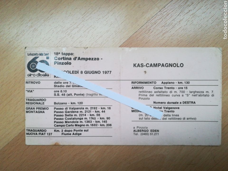 Coleccionismo deportivo: Ficha original de la 18 Etapa del GIRO DE ITALIA 1977. - Foto 1