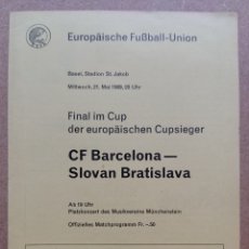Coleccionismo deportivo: BARÇA FÚTBOL PROGRAMA FINAL RECOPA DE EUROPA CF BARCELONA VS SLOVAN BRATISLAVA 1969. Lote 401292804