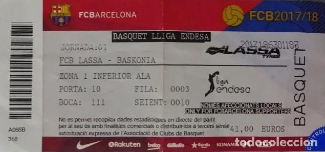 Coleccionismo deportivo: FCB LASSA - BASKONIA. LIGA ACB 2017-2018. ENTRADA - Foto 1