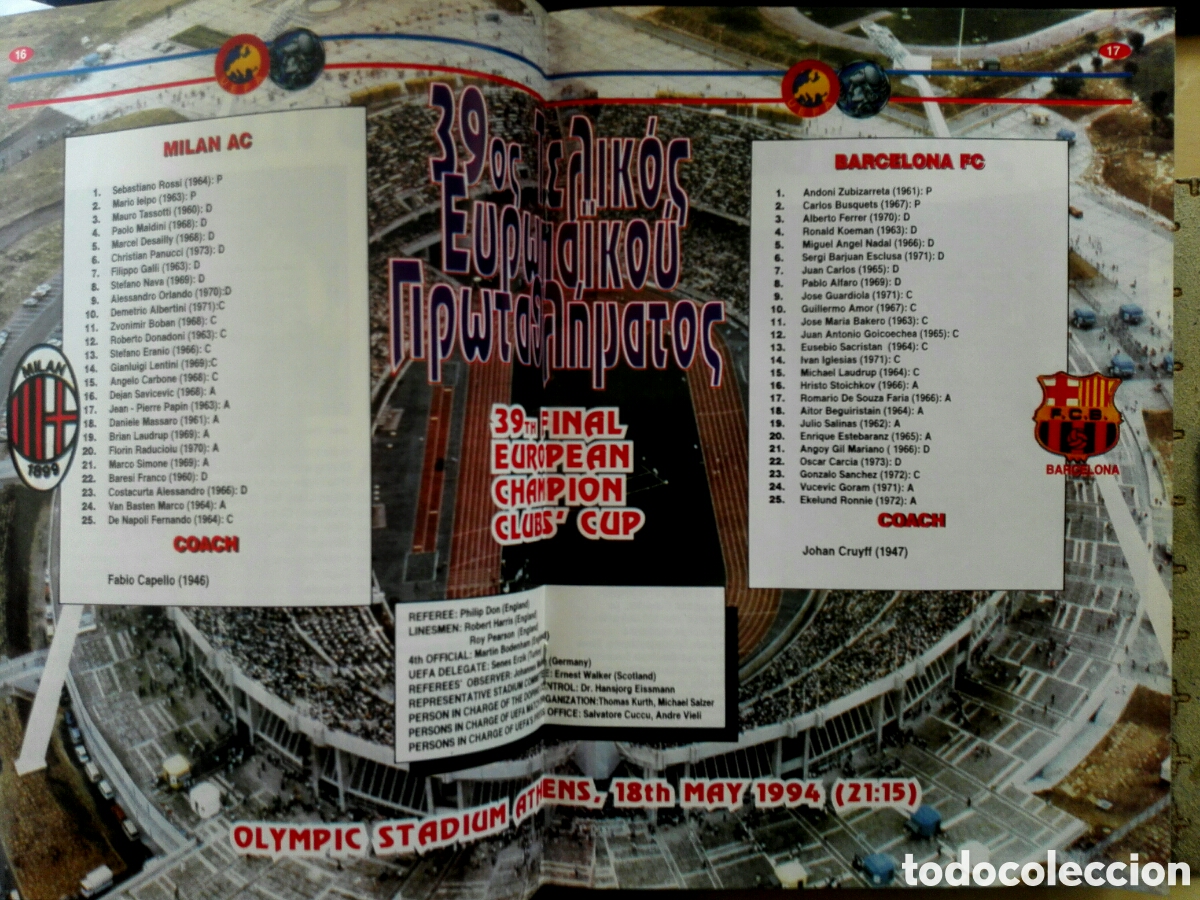 Coleccionismo deportivo: Programa oficial final Copa de Europa 1994 Mil&aacute;n Barcelona - Foto 3