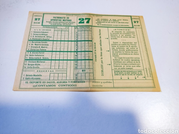Coleccionismo deportivo: Boleto quiniela de f&uacute;tbol 1969 - Foto 1