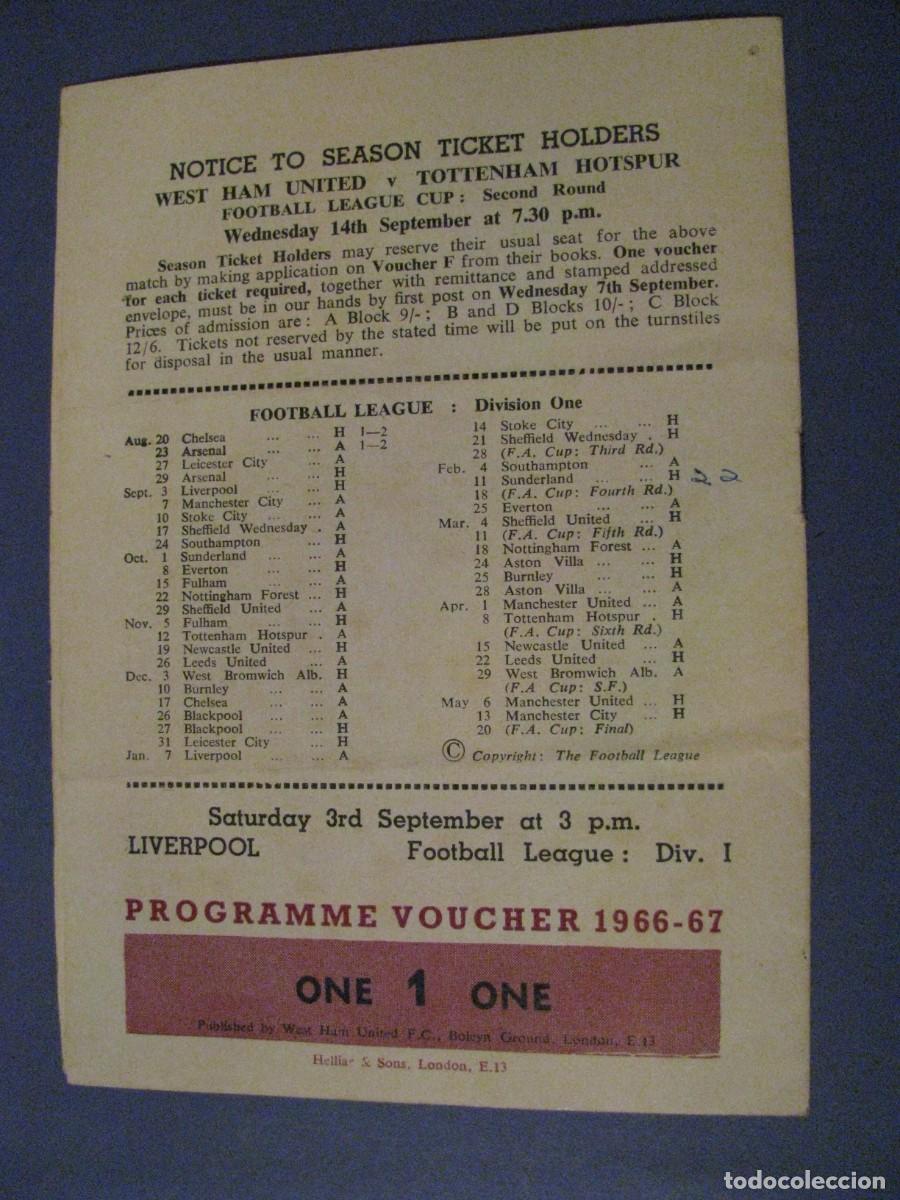 Coleccionismo deportivo: PROGRAMA OFICIAL PARTIDO WEST HAM UNITED - ARSENAL 29 AGOSTO 1966. - Foto 2