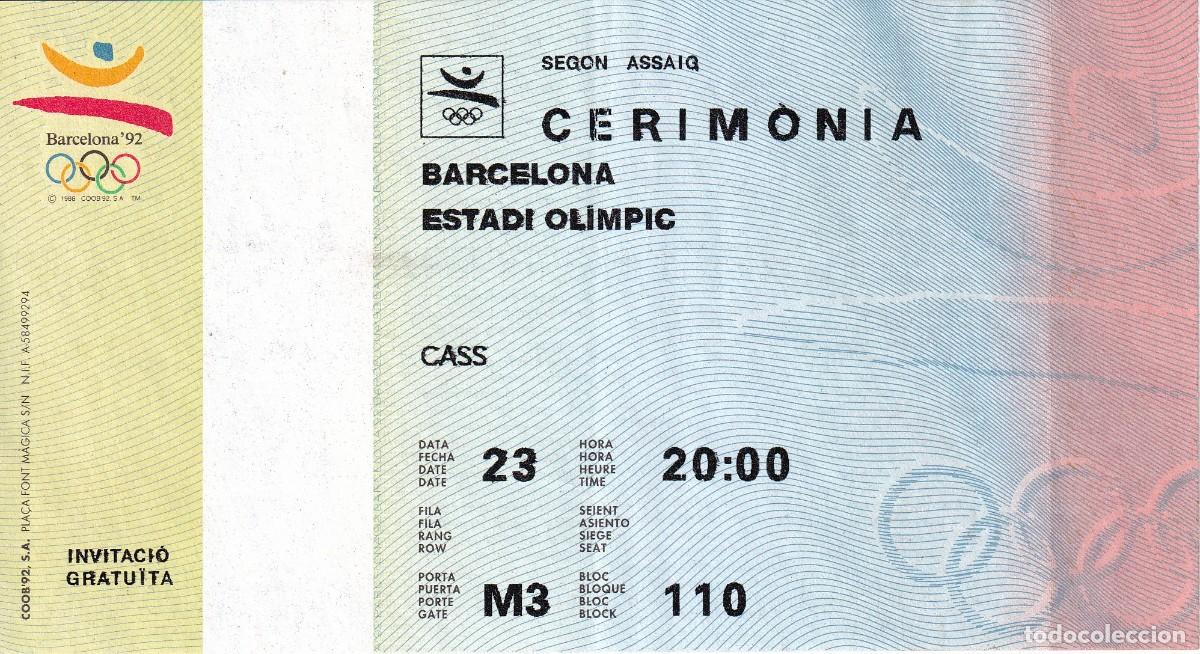 Coleccionismo deportivo: ENTRADA SEGON ASSAIG CERIMONIA - OLIMPIADAS DE BARCELONA92 (COBI) - Foto 1