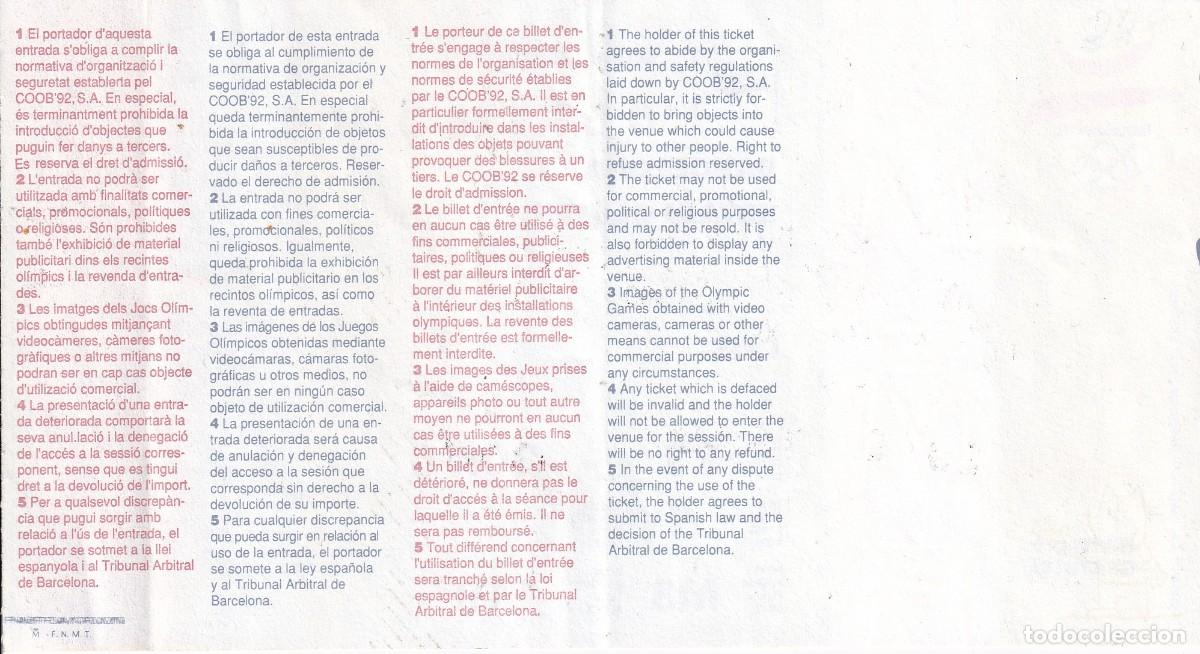 Coleccionismo deportivo: ENTRADA SEGON ASSAIG CERIMONIA - OLIMPIADAS DE BARCELONA92 (COBI) - Foto 2
