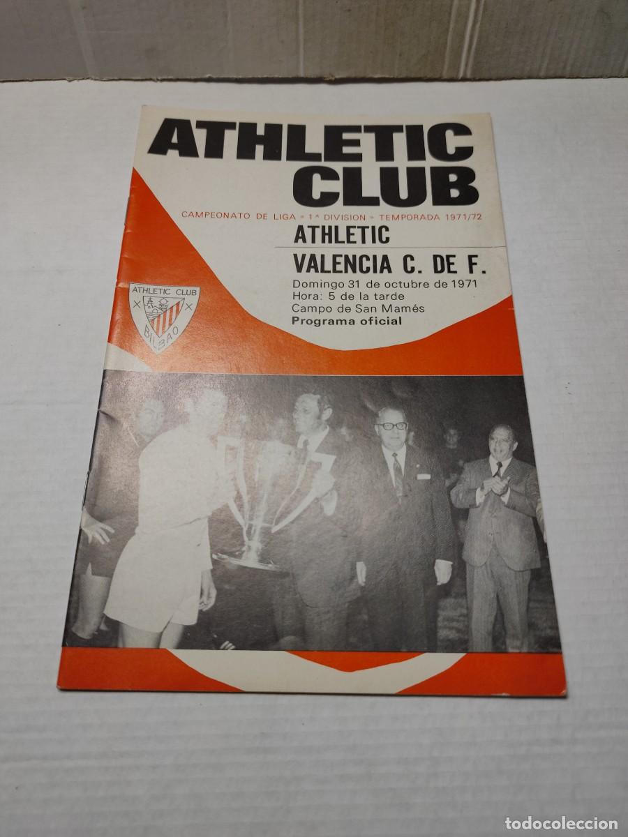 Coleccionismo deportivo: Programa OFICIAL - LIGA 1971 1972 - SAN MAMES - ATHLETIC/ VALENCIA - Foto 1