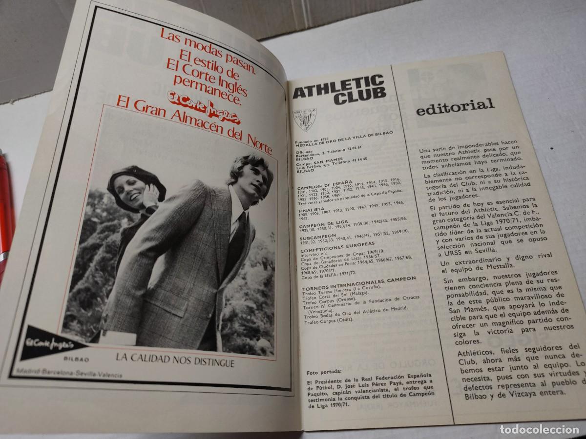 Coleccionismo deportivo: Programa OFICIAL - LIGA 1971 1972 - SAN MAMES - ATHLETIC/ VALENCIA - Foto 2