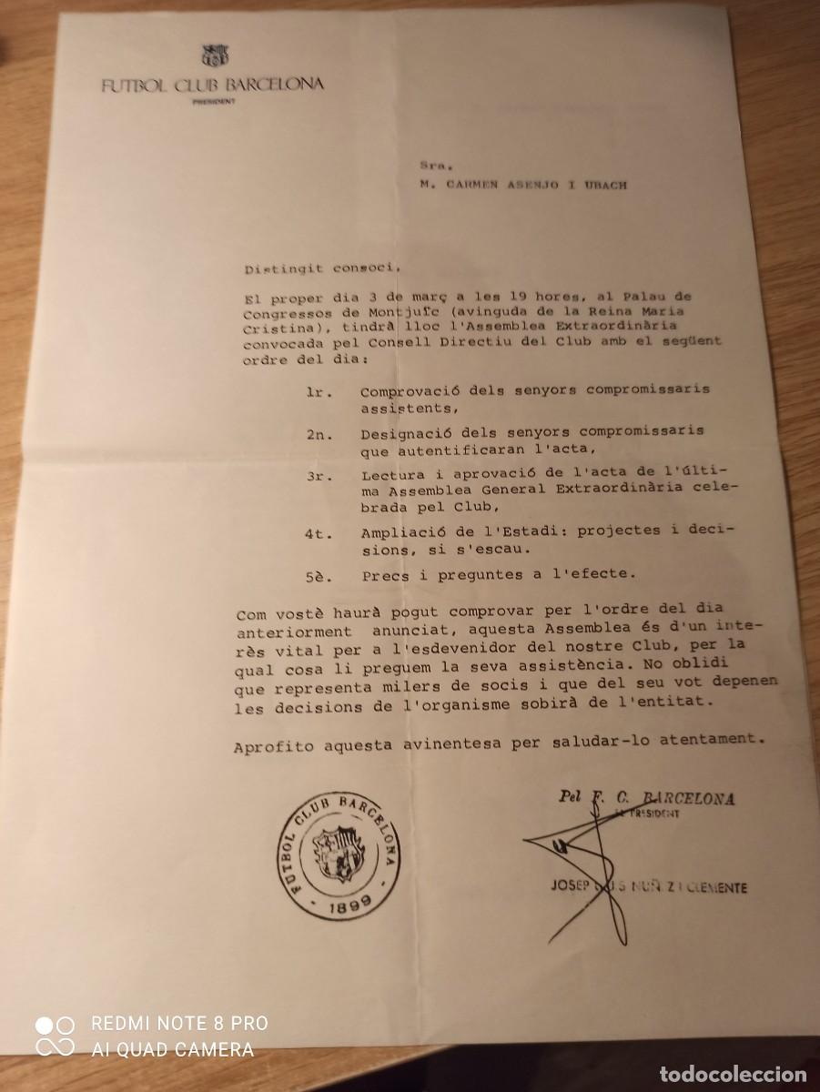Coleccionismo deportivo: F. C. Barcelona. Designaci&oacute;n compromisaria. &Eacute;poca Nu&ntilde;ez - Foto 2
