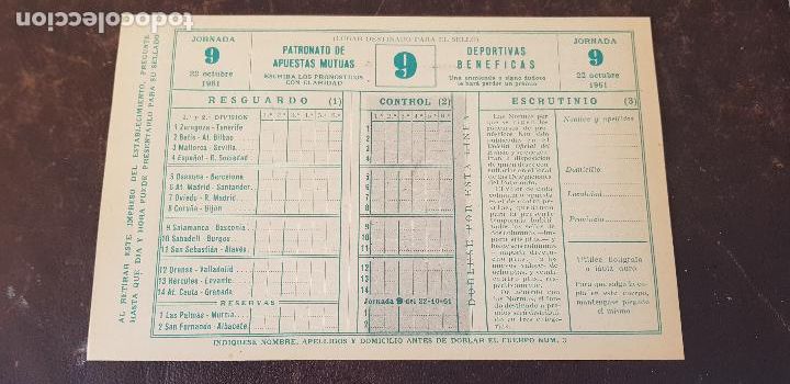 Coleccionismo deportivo: QUINIELA JORNADA 9 22 DE OCTUBRE DE 1961 - Foto 1
