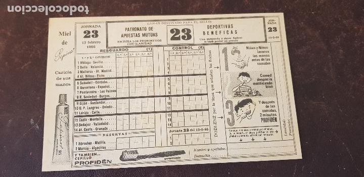Coleccionismo deportivo: QUINIELA JORNADA 23 -13 DE FEBRERO DE 1966 - Foto 1