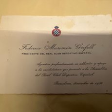 Coleccionismo deportivo: T1/F2/370. NOTIFICACIÓN FEDERICO MARIMON GRIFELL - PRESIDENTE DEL REAL CLUB DEPORTIVO ESPAÑOL 1958