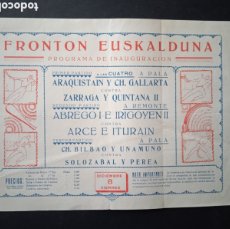 Coleccionismo deportivo: FRONTÓN EUSKALDUNA. PROGRAMA DE INAUGURACIÓN 8 DICIEMBRE 1939