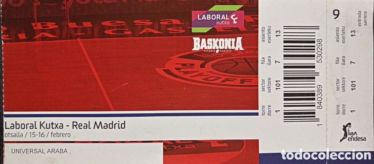 Coleccionismo deportivo: ENTRADA BASKONIA VS R. MADRID - Foto 1