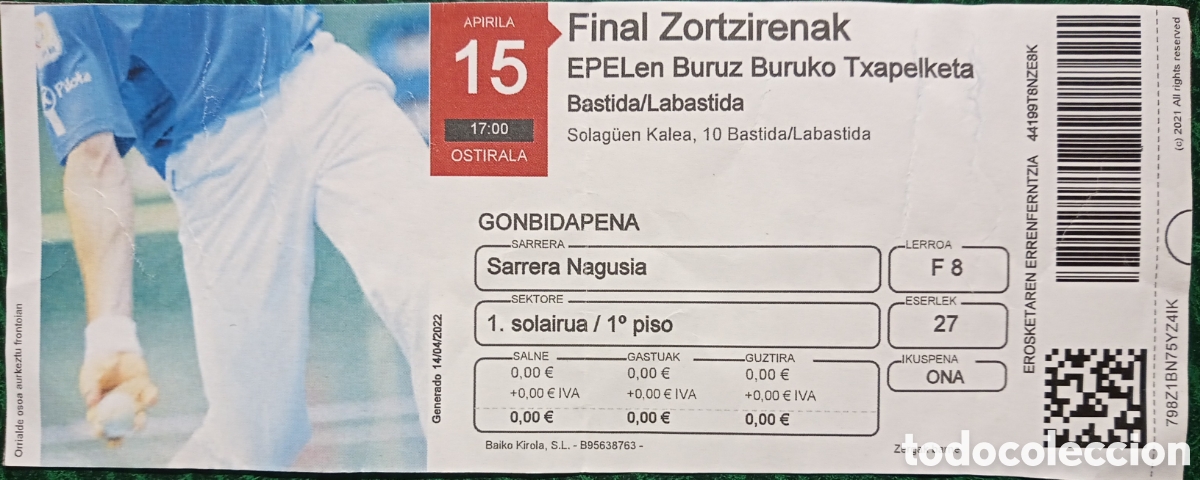 Coleccionismo deportivo: ENTRADA PELOTA MANO. LABASTIDA - Foto 1