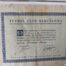 Collezionismo sportivo: (LLL) CEDULA DE 1921 FC BARCELONA CON FIRMAS ORIGINALES AL JUGADOR FRANCESC COMA (BARÇA)
