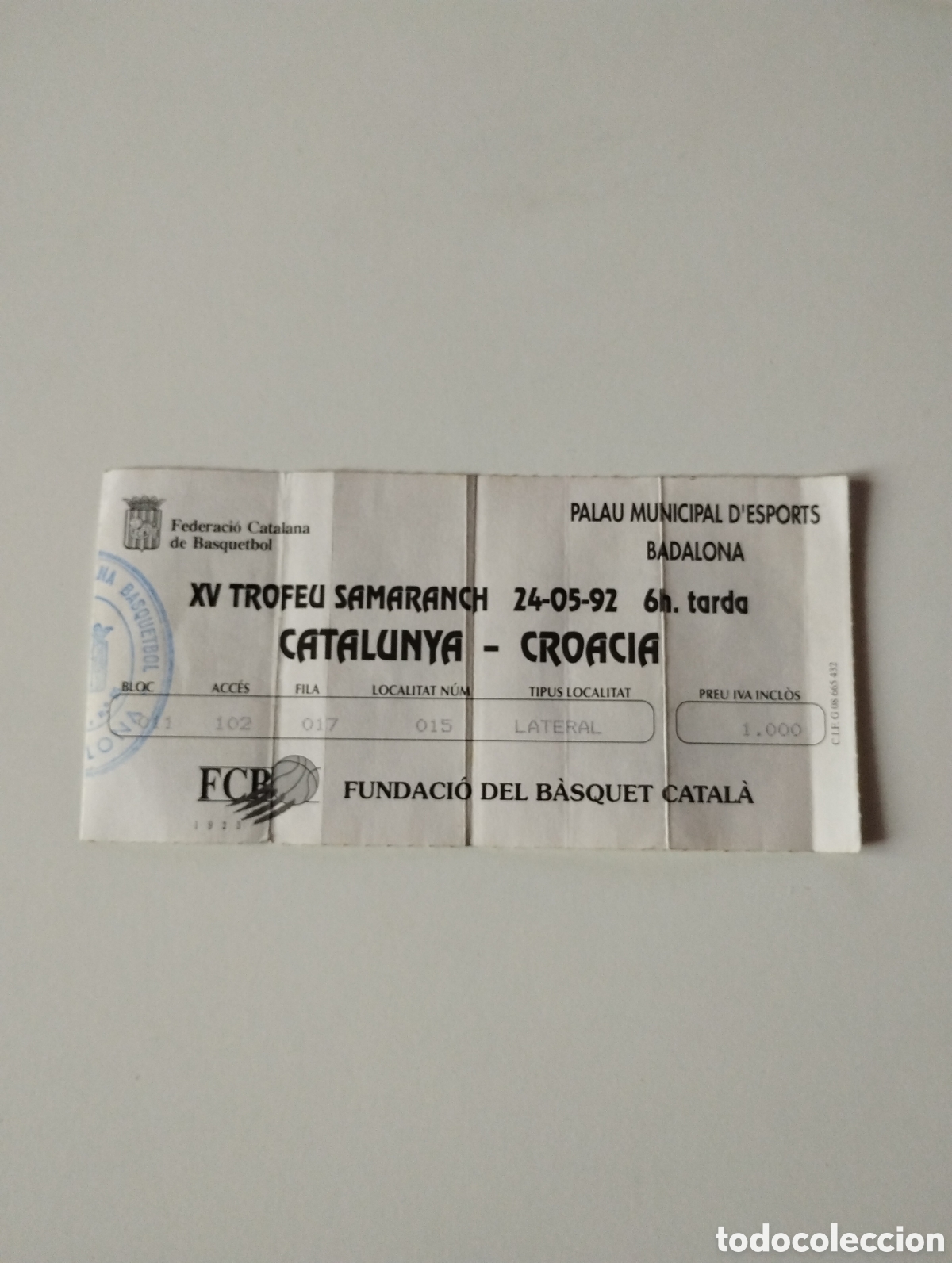 Coleccionismo deportivo: ENTRADA CATALUNYA-CROACIA 1992 BALONCESTO - Foto 1