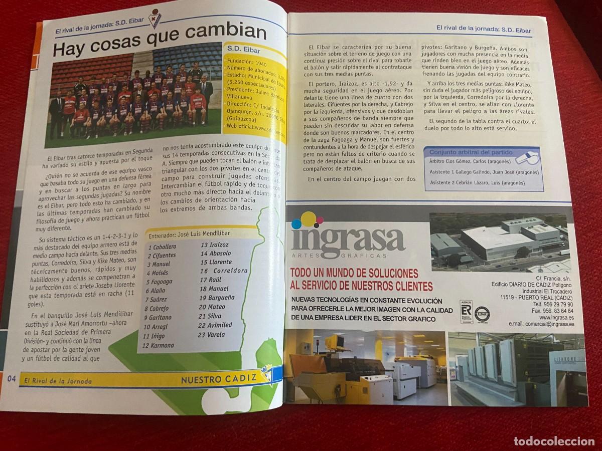Coleccionismo deportivo: REVISTA NUESTRO CADIZ PROGRAMA OFICIAL # 01 (30-1-2005) CADIZ EIBAR - Foto 3