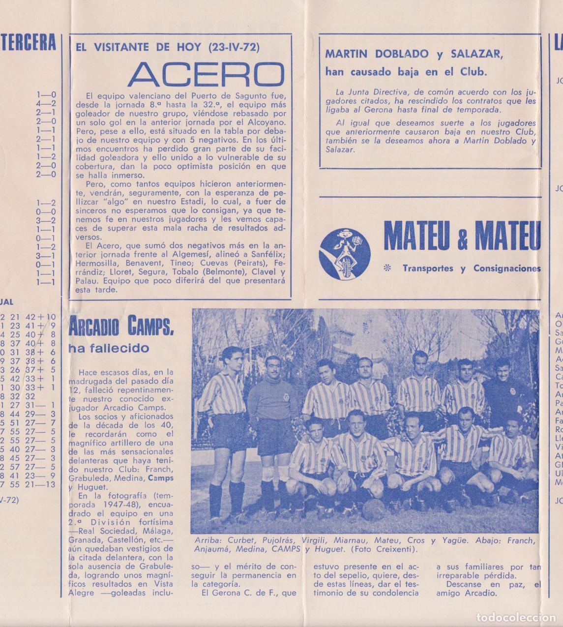 Coleccionismo deportivo: D&Iacute;PTICO &ndash; NOTICIAS DEL GERONA C.F. - TEMPORADA 71-72 - Foto 2