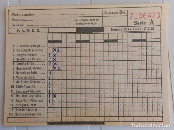Coleccionismo deportivo: QUINIELA, JORNADA 26, 27 2 1972 - Foto 1